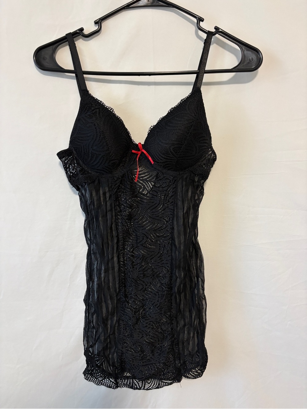 Black Lace Chemise with Red Bow